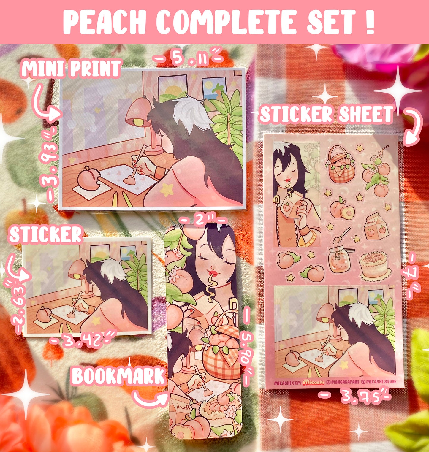 Peach Fruit Bookmark - Double Sided  - Laminated