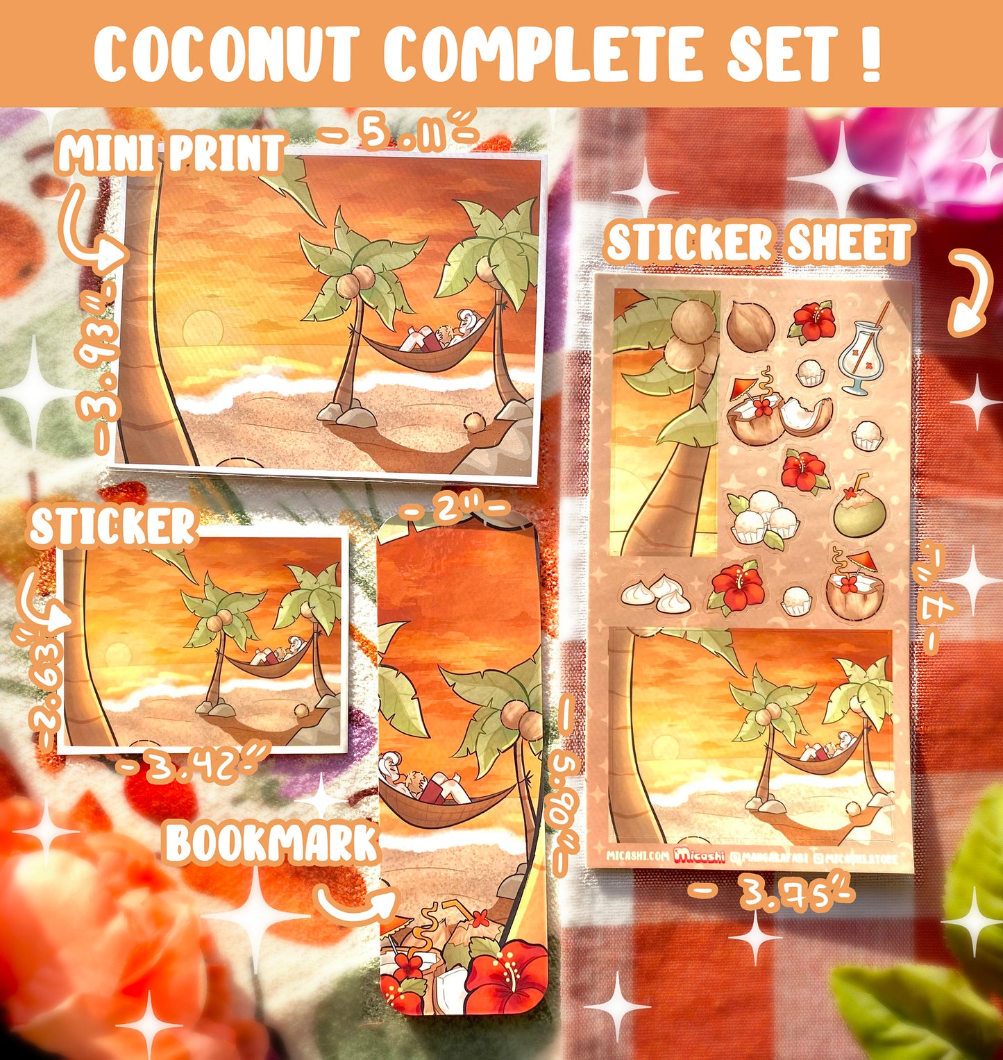 Coconut Beach fruit Vinyl sticker sheet