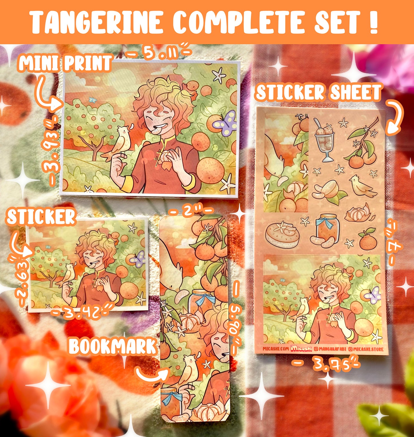 Tangerine fruit Vinyl sticker sheet