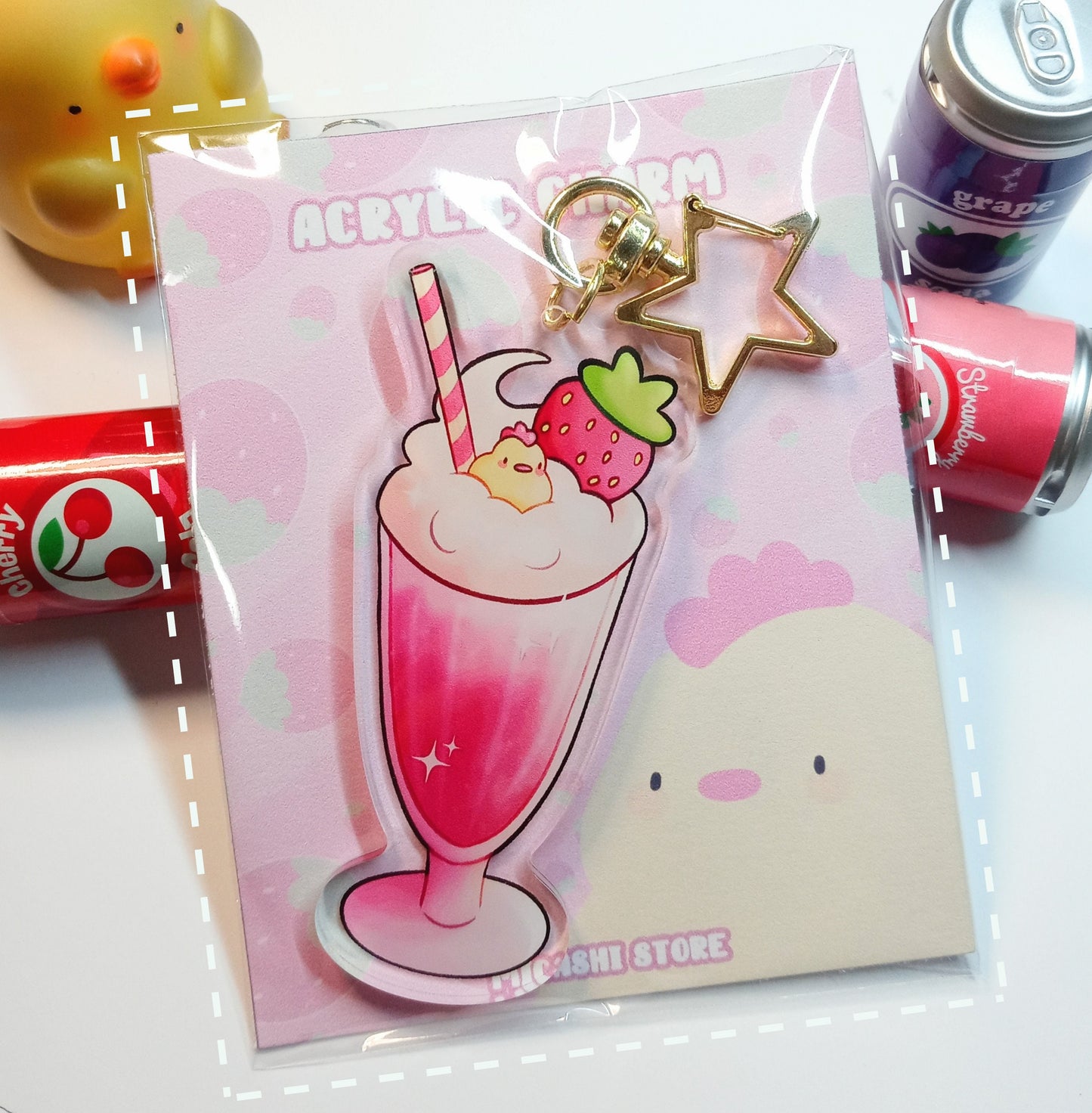 Cute Chick Smoothie Acrylic Charm 3" Double sided