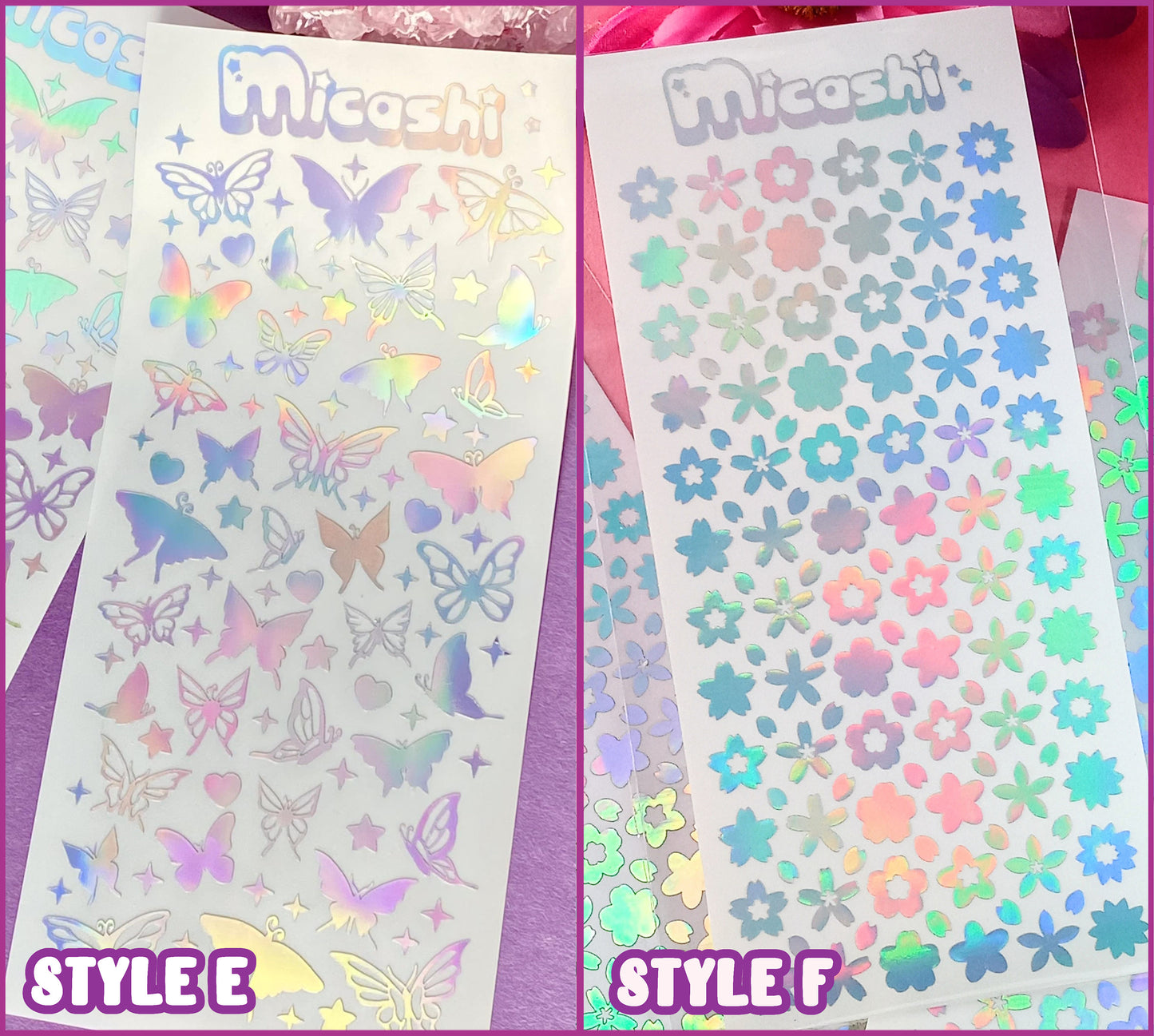 Deco Holographic Stickers Sheet (16 Styles options)