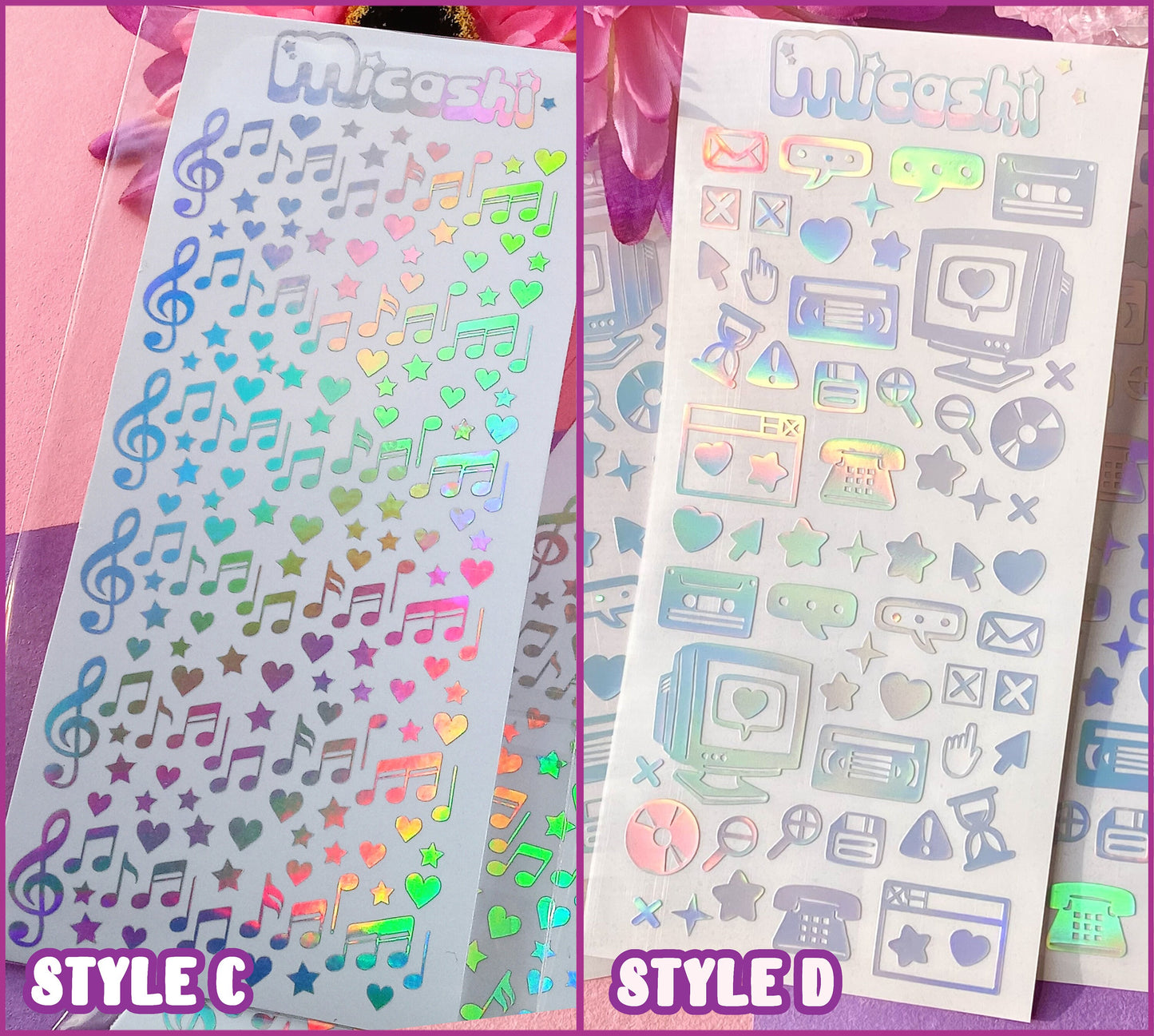 Deco Holographic Stickers Sheet (16 Styles options)