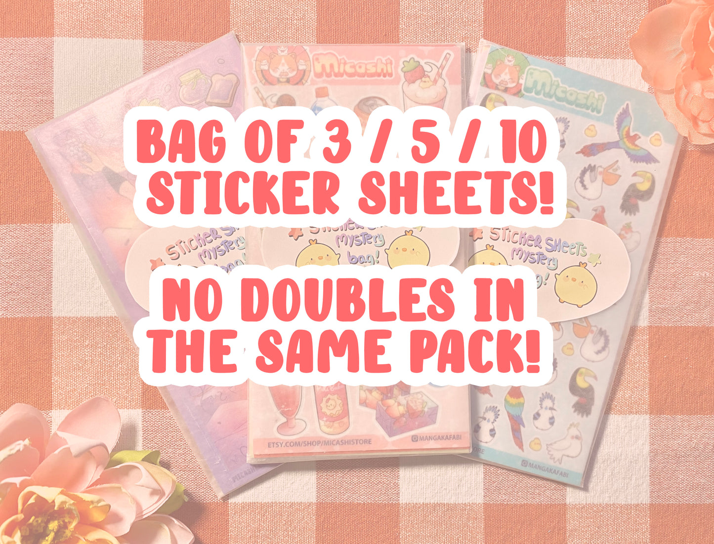 Sticker Sheet Mystery Bag - 3/5 or 10 sticker sheets inside!