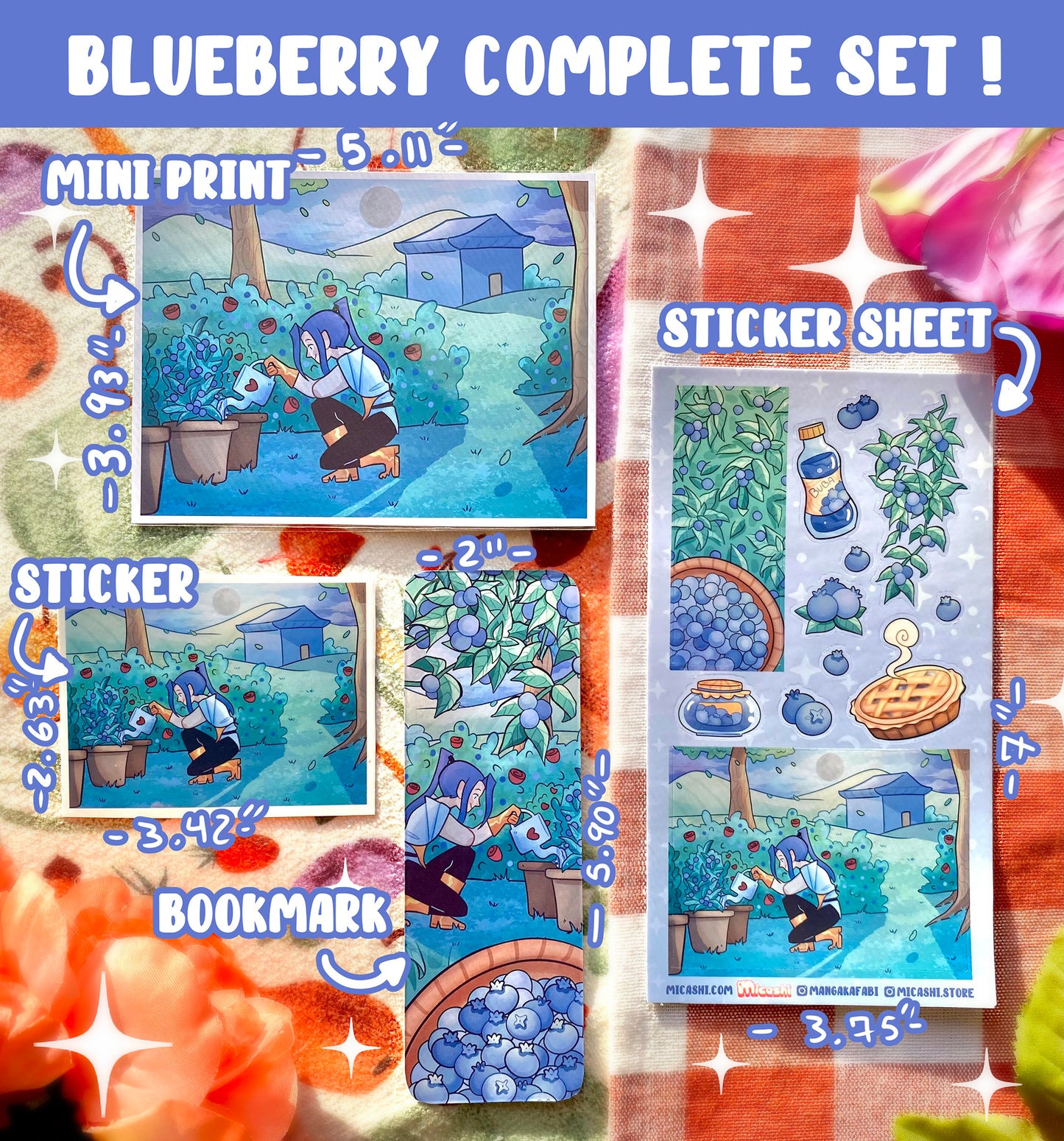 Blueberry fruit Vinyl sticker sheet